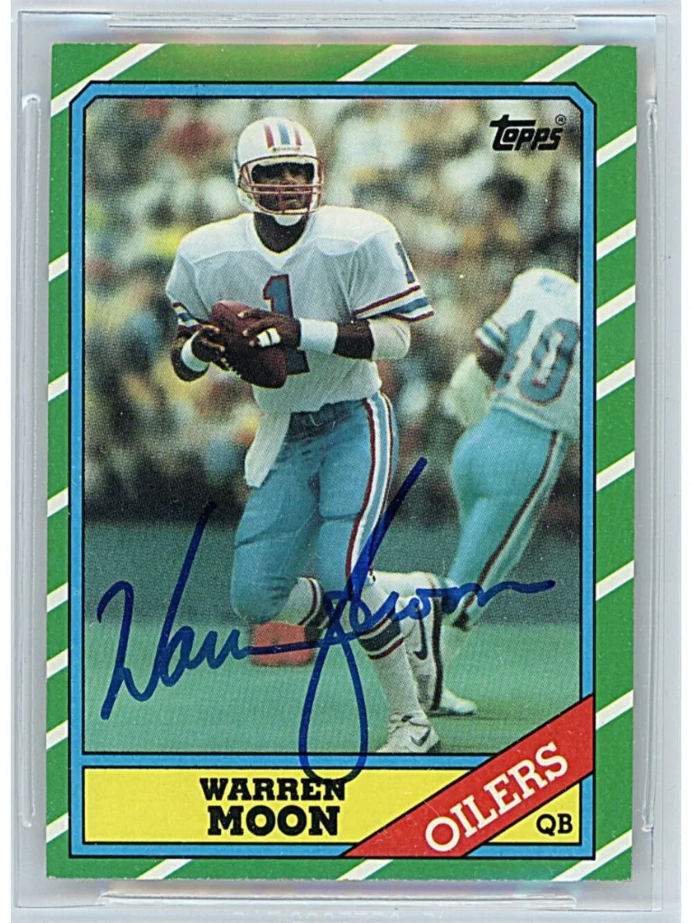 Warren Moon Signed 1986 Topps NFL Football Card Houston Oilers Beckett Autograph